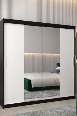 Šatní skříň Abi T1 v černé barvě s bílými dveřmi