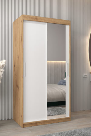 Šatní skříň Abi T2 s posuvnými dveřmi a zrcadlem.