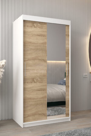 Šatní skříň Abi T2 s bílým korpusem a dubovými dveřmi