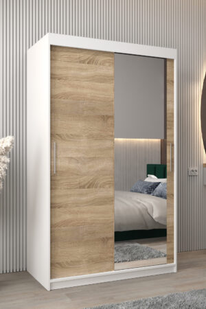 Šatní skříň Abi T2 s bílým korpusem a dubovými dveřmi