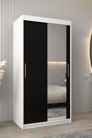 Šatní skříň Abi T2 bílá s černými dveřmi a zrcadlem