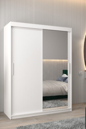 Šatní skříň Abi T2 s bílými posuvnými dveřmi a zrcadlem