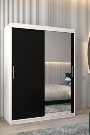 Šatní skříň Abi T2 s bílým korpusem a černými dveřmi