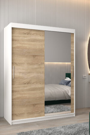 Šatní skříň Abi T2 s bílým korpusem a dubovými dveřmi