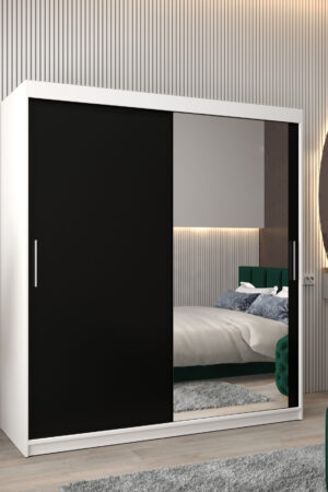 Šatní skříň Abi T2 bílá s černými dveřmi a zrcadlem