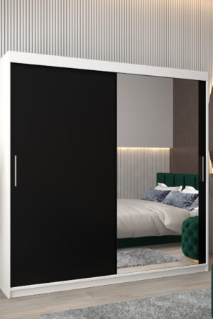 Šatní skříň Abi T2 s bílým korpusem a černými dveřmi
