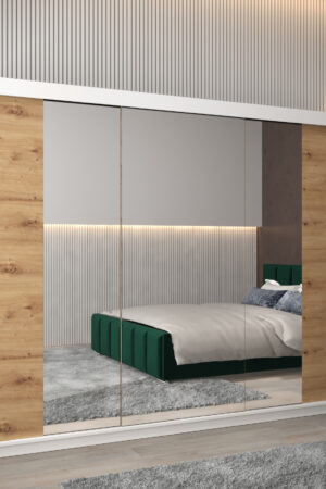 Šatní skříň Abi T2 v bílé barvě s dubovými dveřmi