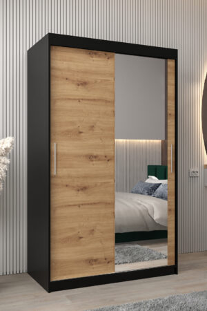 Šatní skříň Abi T2 v černé barvě s dubovými dveřmi