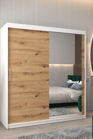 Šatní skříň Abi T2 v bílé barvě s dubovými dveřmi