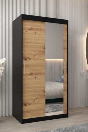 Šatní skříň Abi T2 v černé barvě s dubovými dveřmi