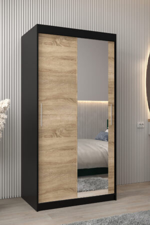 Šatní skříň Abi T2 černá s dubovými dveřmi