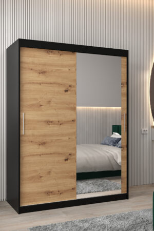 Šatní skříň Abi T2 v černé barvě s dubovými dveřmi