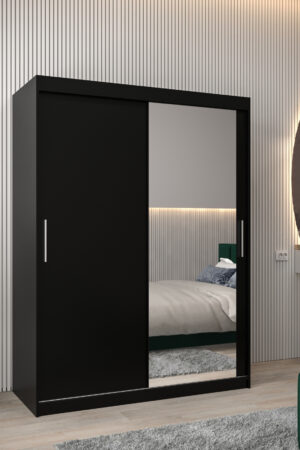 Šatní skříň Abi T2 s černým korpusem a posuvnými dveřmi