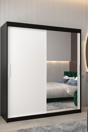 Šatní skříň Abi T2 s černým korpusem a bílými dveřmi