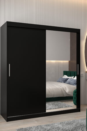 Šatní skříň Abi T2 v černé barvě s posuvnými dveřmi