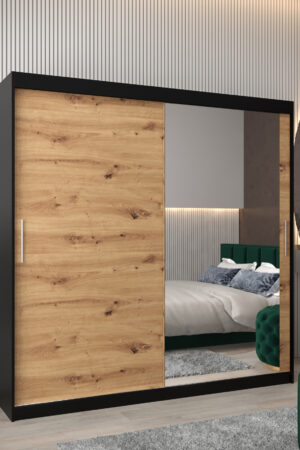 Šatní skříň Abi T2 v černé barvě s dubovými dveřmi