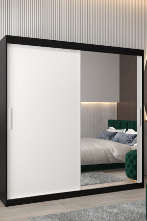 Šatní skříň Abi T2 s černým korpusem a bílými dveřmi