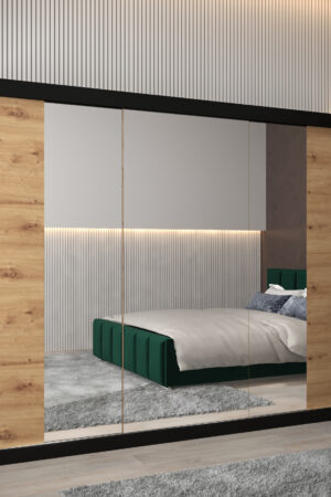 Šatní skříň Abi T2 v černé barvě s dubovými dveřmi