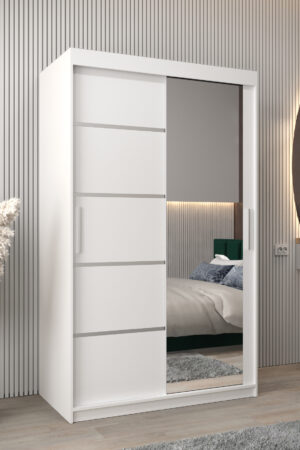 Šatní skříň Abi V2 s posuvnými bílými dveřmi a zrcadlem