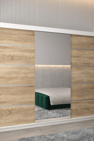 Šatní skříň Abi V2 v bílé barvě s dubovými dveřmi