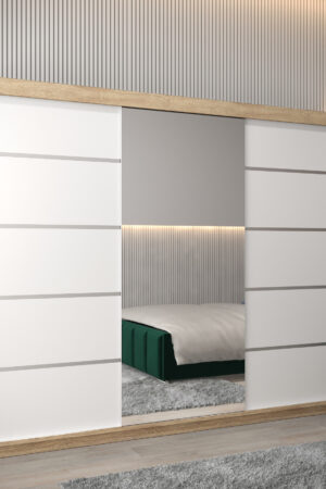 Šatní skříň Abi V2 v dekoru Dub Sonoma s bílými dveřmi.