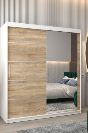 Šatní skříň Abi V2 s bílým korpusem a dubovými dveřmi