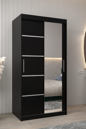 Šatní skříň Abi V2 v černé barvě s posuvnými dveřmi