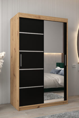 Šatní skříň Abi V2 v dekoru dub artisan s černými dveřmi