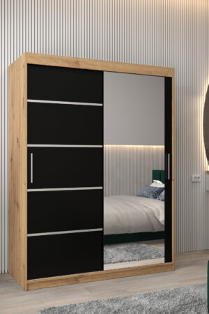 Šatní skříň Abi V2 v dubu artisan s černými dveřmi
