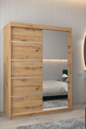 Šatní skříň Abi V2 v dub artisan s posuvnými dveřmi