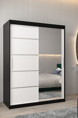 Šatní skříň Abi V2 s černým korpusem a bílými dveřmi