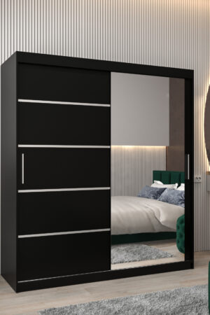 Šatní skříň Abi V2 v černé barvě s posuvnými dveřmi
