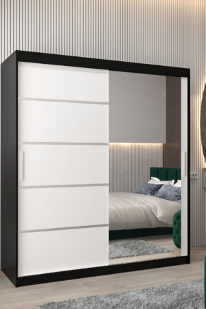 Šatní skříň Abi V2 s černým korpusem a bílými dveřmi