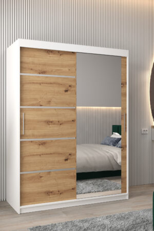 Šatní skříň Abi V2 s bílým korpusem a dub artisan dveřmi