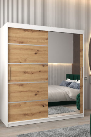 Šatní skříň Abi V2 s bílým korpusem a dub artisan dveřmi