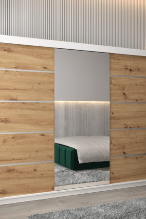 Šatní skříň Abi V2 v bílé barvě s dubovými dveřmi