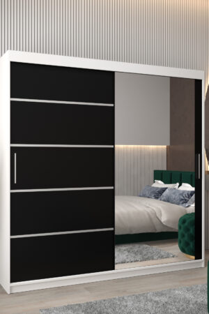 Šatní skříň Abi V2 s bílým korpusem a černými dveřmi