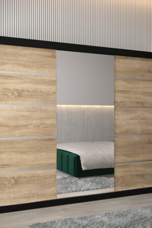 Šatní skříň Abi V2 v černé barvě s dubovými dveřmi