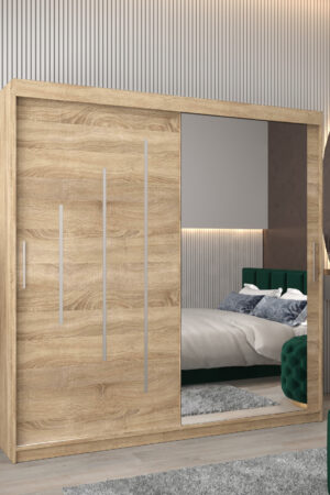 Šatní skříň Abi Y2 s posuvnými dveřmi a zrcadlem.