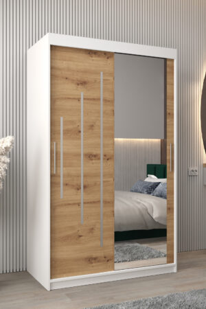 Šatní skříň Abi Y2 s bílým korpusem a dubovými dveřmi