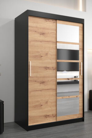 Šatní skříň Abi Ro1 v černé barvě s dubovými dveřmi