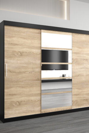 Šatní skříň Abi Ro1 v černé barvě s dubem sonoma