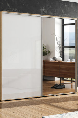 Šatní skříň Ska A7 v grafitovém provedení s bílým leskem