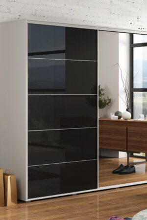 Šatní skříň Ska A11 - bílý korpus, černé lesklé dveře