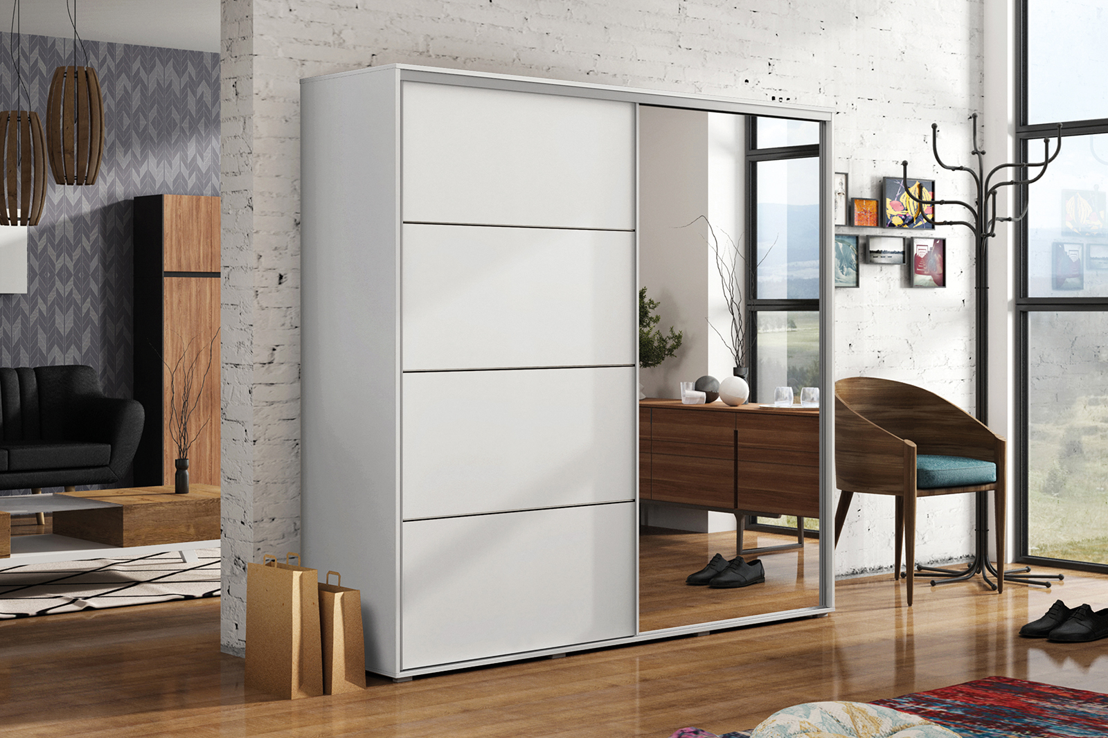 Bílá šatní skříň Ska A12 o rozměrech 175 cm