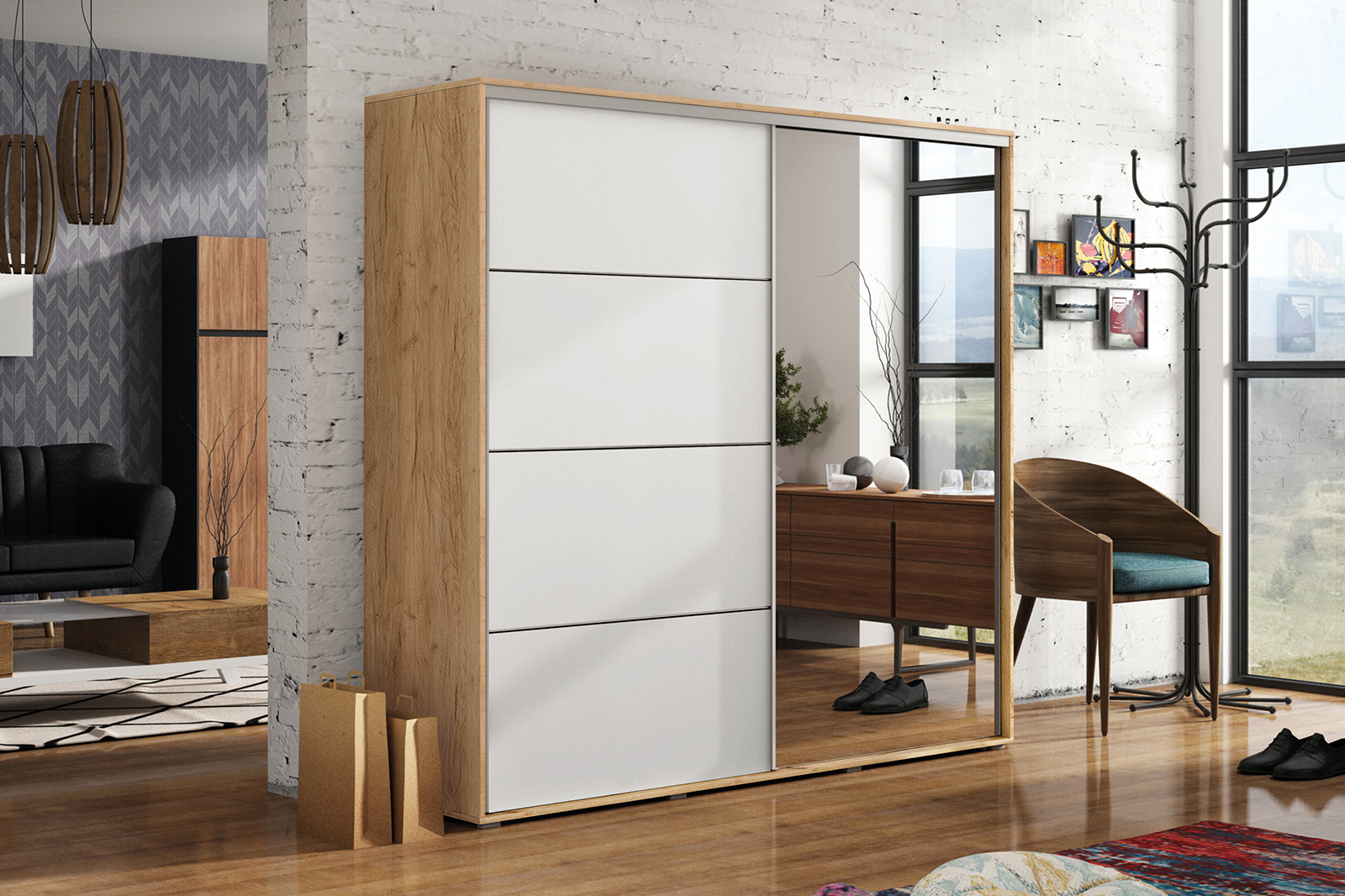 Bílá šatní skříň Ska A12 o rozměrech 175 cm