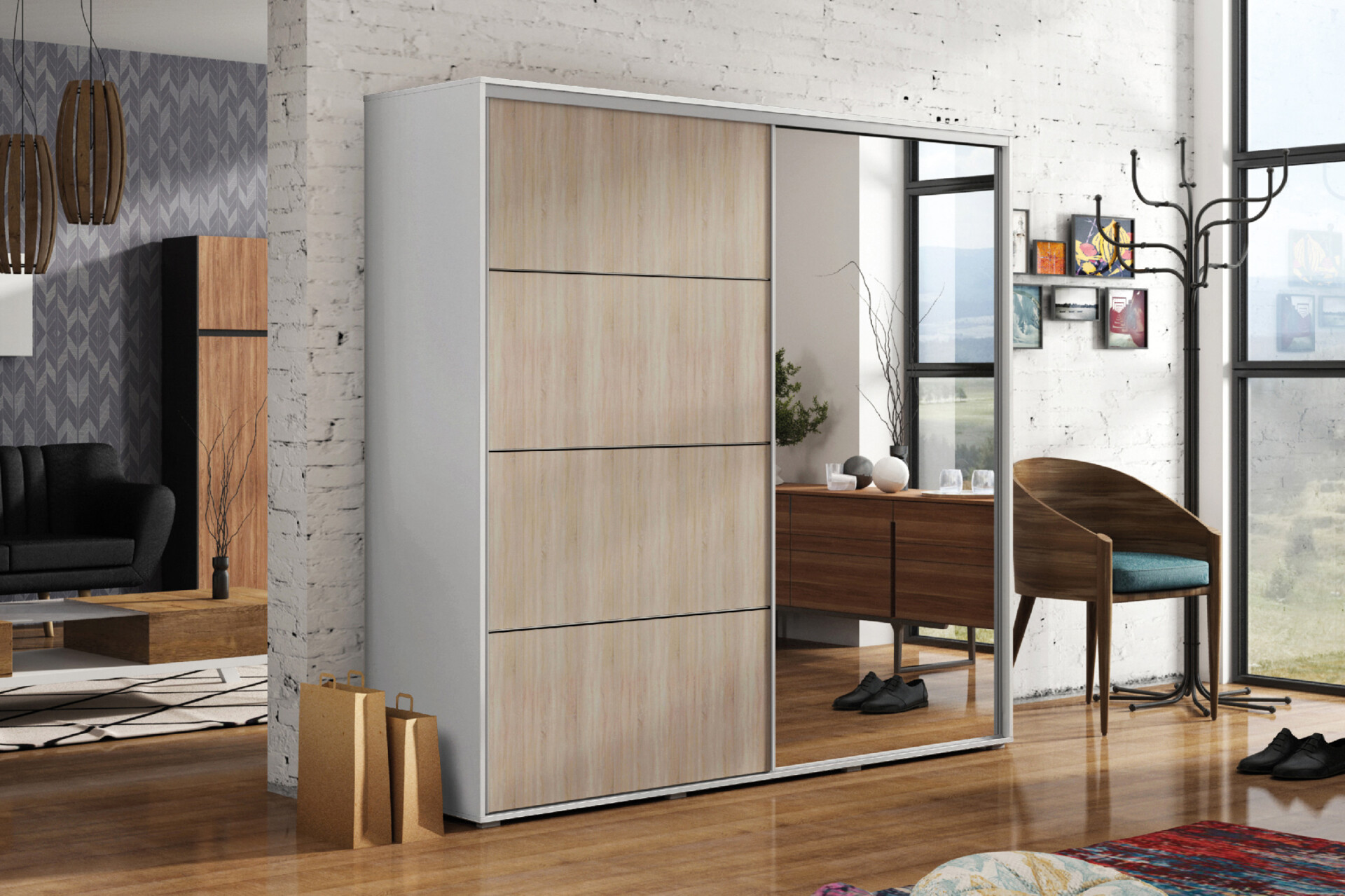 Bílá šatní skříň Ska A12 o rozměrech 175 cm