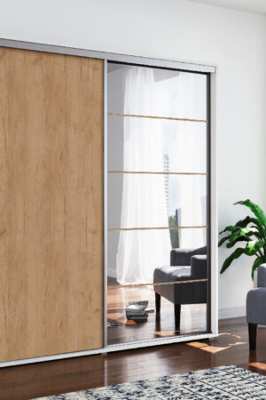 Šatní skříň Ska A21 s bílým korpusem a dubovými dveřmi