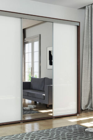 Šatní skříň Ska A30 XL s bílými dveřmi a čokoládovým korpusem