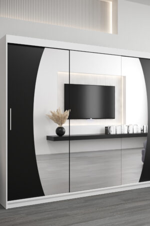 Šatní skříň Abi E0 s bílým korpusem a černými dveřmi